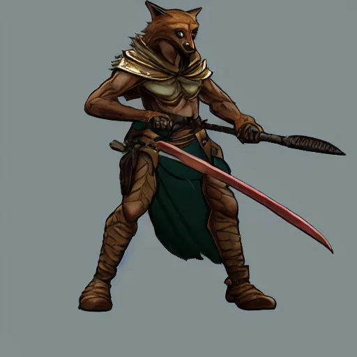 Image similar to fantasy rpg character anthropromorphic fox ranger with only one arm wielding a gladius