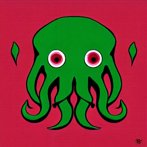 Image similar to a cute cthulhu icon drawn in the style of rockwell kent