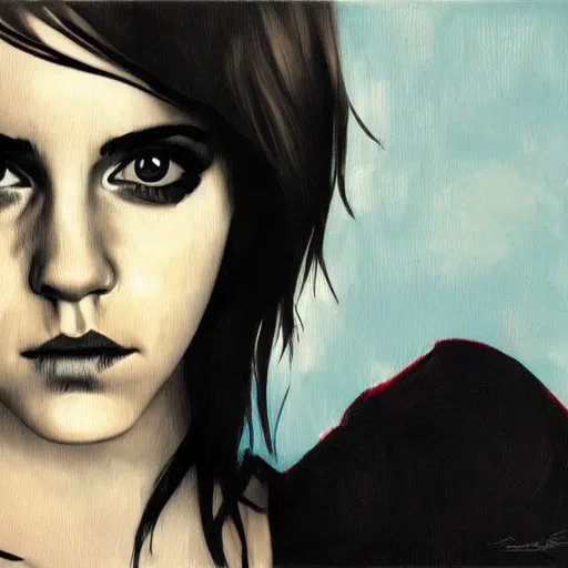 Prompt: emo emma watson, art by michael miller