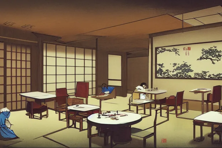 Prompt: concept art of japanese tea room, sen no rikyu, mad paint