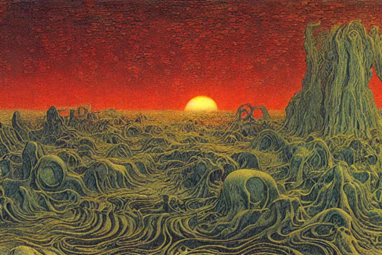 Prompt: lovecraftian landscape, another world by Jean Delville