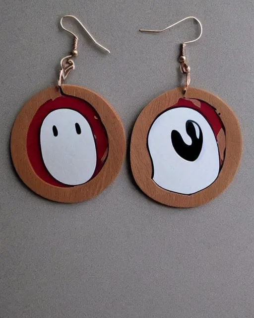 Image similar to cute funny ghost, 2 d lasercut wood earrings, concept art, trending on artstation, trending on deviantart