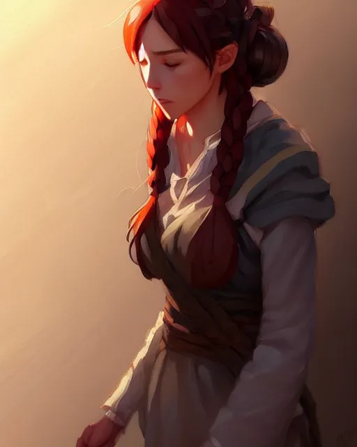 Image similar to portrait of a female peasant, crying, simple clothes, fantasy, face like gal gadot, red hair shinkai makoto studio ghibli studio key hideaki anno sakimichan stanley artgerm lau rossdraws james jean marc simonetti elegant highly detailed digital painting artstation pixiv