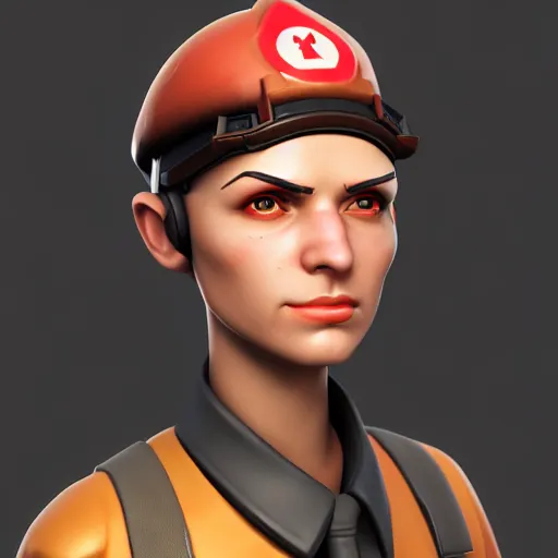 Image similar to 3 d render portrait of engineer from team fortress 2 by valve as a woman, 4 k, 8 k, hd, high resolution, highly detailed, ultra realistic faces, digital art, trending on artstation, team fortress 2