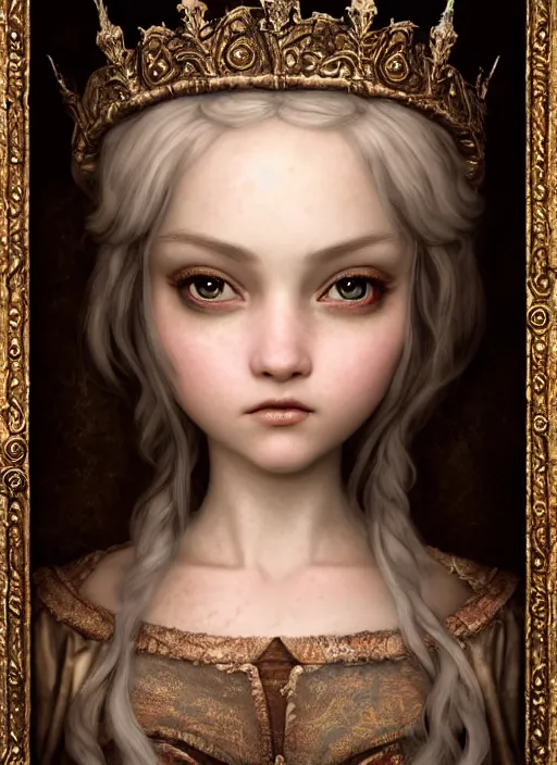 Image similar to highly detailed closeup portrait of a fairytale medieval princess, unreal engine, nicoletta ceccoli, mark ryden, lostfish, earl norem, global illumination, god rays, detailed and intricate environment