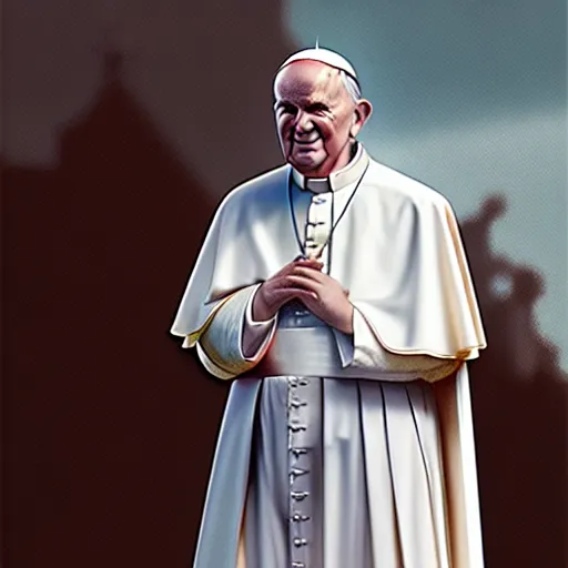 Image similar to pope john paul ii standing ina curch, digital painting, greg rutkowski, artstation, cinematic, matte painting