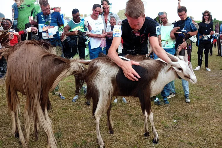 Prompt: The kilometer long, stringy goat, Guinness Book of World Records holder, photograph