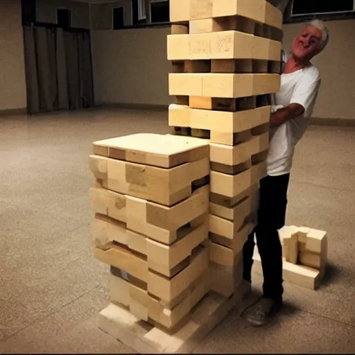 Image similar to “Epstein playing jenga in his jail cell”