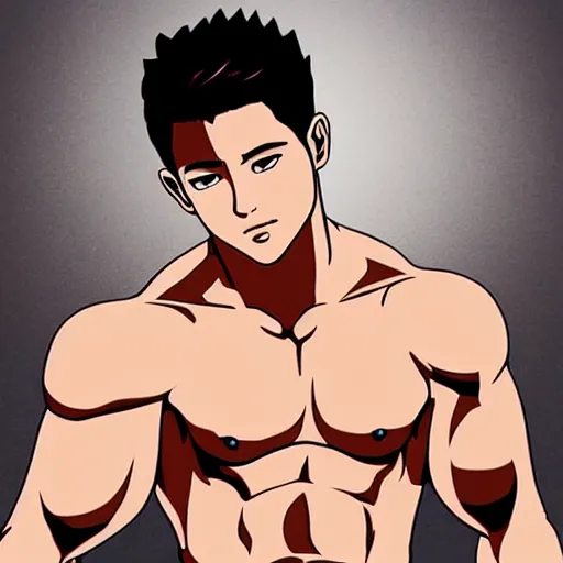 Prompt: still of nick jonas with a very muscular!!!!! body type, anime art, anime style