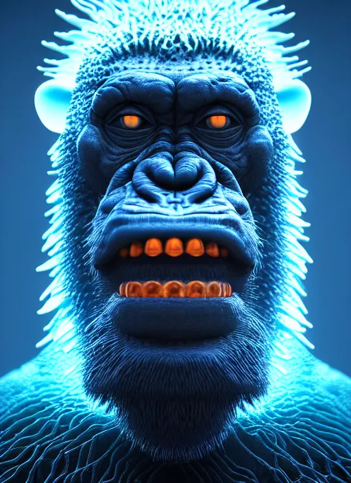 Prompt: 3 d ape shaman profile portrait, sigma 5 0 0 mm f / 5. beautiful intricate highly detailed. bioluminescent, plasma, lava, ice, water, wind, creature, thunderstorm! artwork by tooth wu and wlop and beeple and greg rutkowski, 8 k trending on artstation,