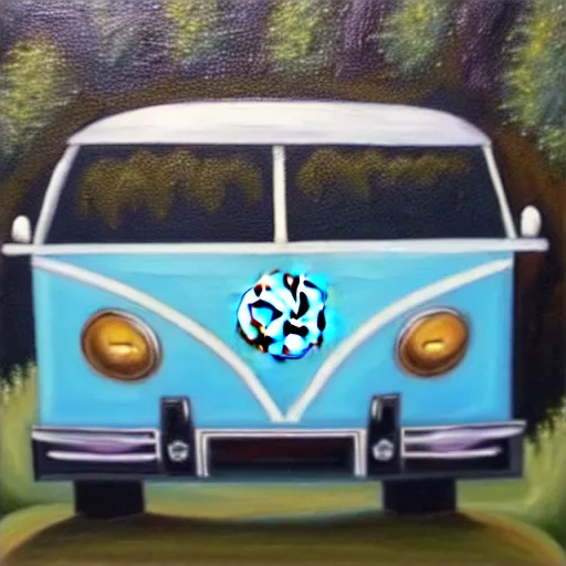 Image similar to a detailed oil painting of a vw bus