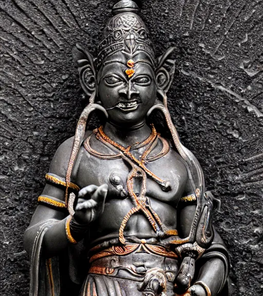 Image similar to mystical hindu black death god statue, dslr photo, grainy, high detail, high resolution