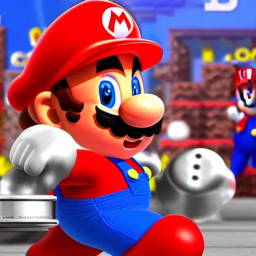 Prompt: Amazing detailed render of a shirtless Super Mario as a body builder in a weight lifting competition, extremely muscular, steroids, veins popping out, lifting a massively oversized weight, a crowd is cheering in the background, 3D, unreal engine, HDR