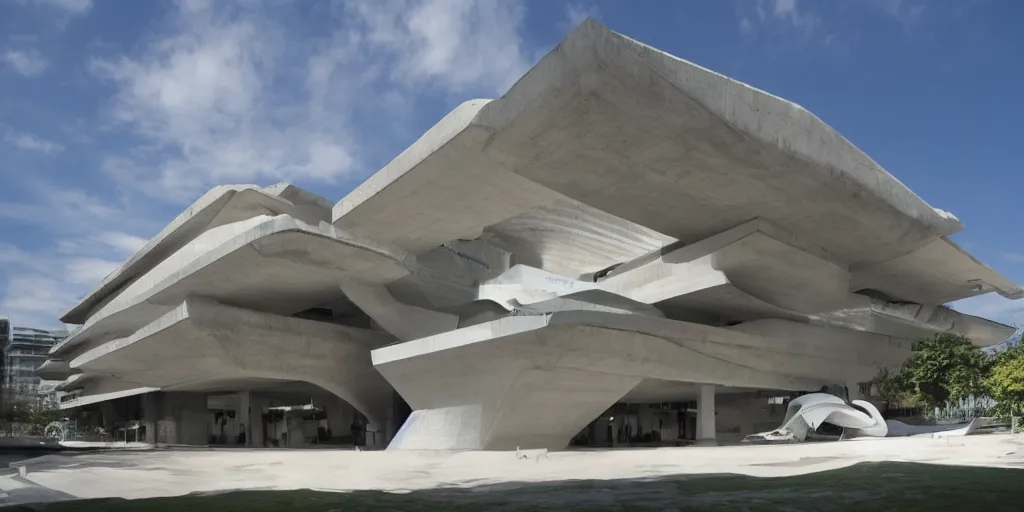 Prompt: stunning beautiful museum building 2D section by Paul Rudolph and Zaha Hadid