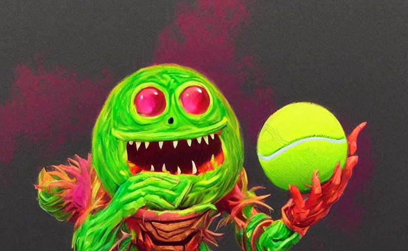 Image similar to a tennis ball monsters, colorful, digital art, fantasy, magic, chalk, trending on artstation, ultra detailed, professional illustration by basil gogos