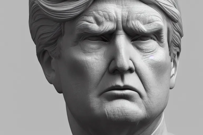 Prompt: ultra - fine detailed photograph of donald trump marble sculpture face, octane render, volumetric lighting, award - winning, perfection, ambitious, featured on artstation, by greg rutkowski, ambient occlusion, hyper - realism, 4 k hd, qled,
