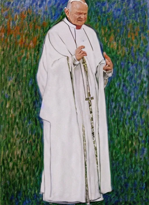 Image similar to white and cape with shoulder pads wearing john paul ii as piccolo from dragon ball z by claude monet
