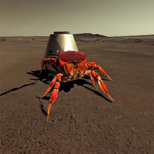 Prompt: “Elon musk eating crabs from a large bucket, on Mars”