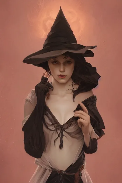 Image similar to Witch, digital painting, portrait, elegant, cinematic lighting, mysterious, highly detailed, artstation, concept art, illustration, smooth, sharp focus, editor's pickup, trending on artstation, trending on deviantart, alphonse mucha, WLOP