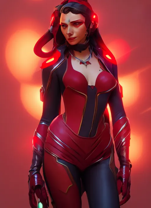 Image similar to scarlet witch in overwatch, naturel, hyper detailed, digital art, trending in artstation, cinematic lighting, studio quality, smooth render, unreal engine 5 rendered, octane rendered, art style by klimt and nixeu and ian sprigger and wlop and krenz cushart.