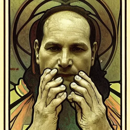 Image similar to “ george costanza, saint, by alphonse mucha ”