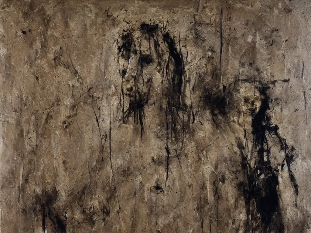 Image similar to scene with man in the desert. painting by nicola samori