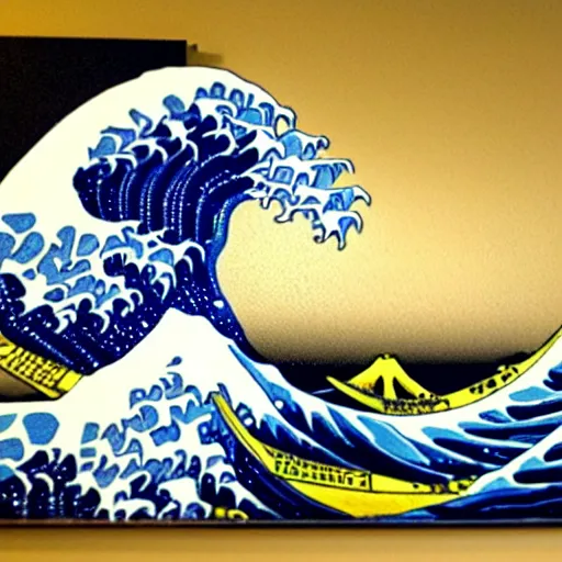 Image similar to the great wave painting made out of ramen