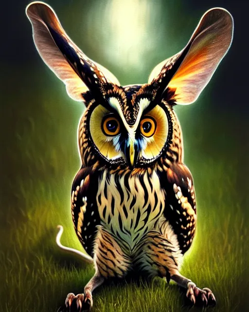 Image similar to an extremely detailed masterpiece painting of a long - eared owl on ground with mouse in it's claws, in the style of brian froud, brian despain, brian bolland, digital art, unreal engine, volumetric lighting, dark moody lighting, trending on artstation, photorealistic, epic scene