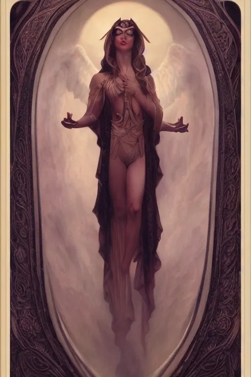 Image similar to Lucifer by Tom Bagshaw in the style of Gaston Bussière, art nouveau, art deco