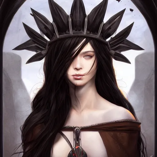 Prompt: !dream a priestess with long black hair. 1700. Epic fantasy, 4k. realistic. Detailed. Digital painting. Sharp focus, illustration, Beautiful, gorgeous. Cinematic. Dramatic. High contrast. artstation. smooth.