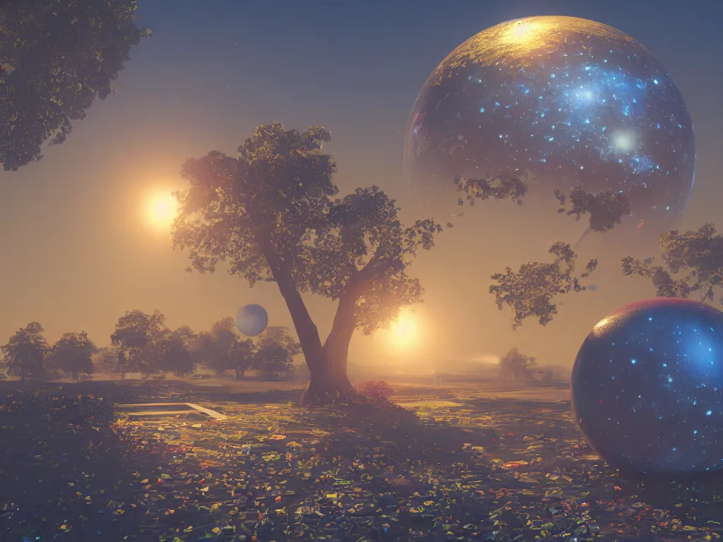 Image similar to 3 d render, sunlight study, the universe is a spheroid region 7 0 5 meters in diameter, art nouveau, by martin johnson heade and ( ( ( ( ( lisa frank ) ) ) ) ), 8 k, sharp focus, octane render