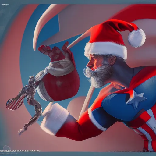 Image similar to Santa Claus is Captain America, hyperdetailed, artstation, cgsociety, 8k