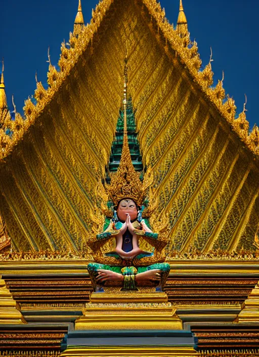 Image similar to emerald buddha temple designed by bjarke ingels, high lights, 4 k, high detailed photography, 5 0 mm lens, depth of field, cinematic