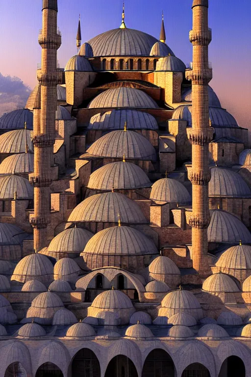 Image similar to a giant mosque in istanbul, digital art, realistic, artstation, soft colours, cinematic