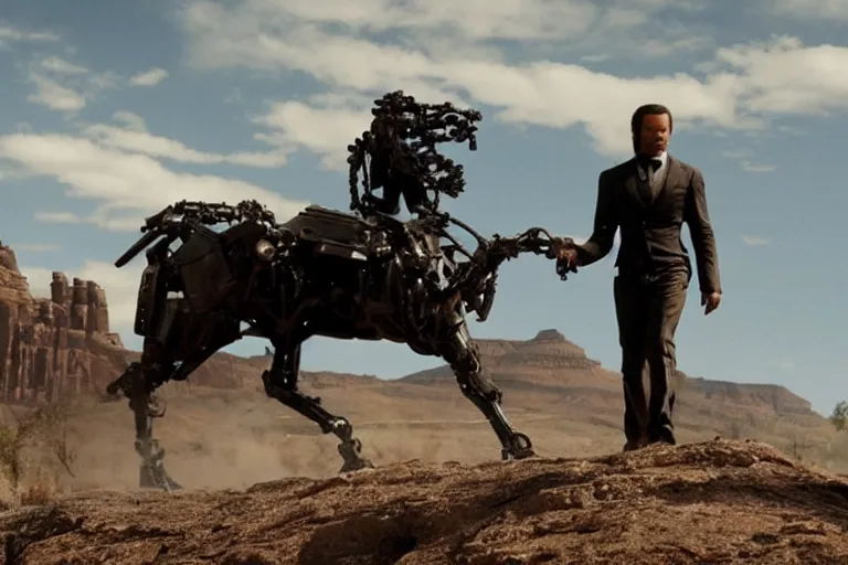 Image similar to a cinematic still from Westworld, mech, masterpiece