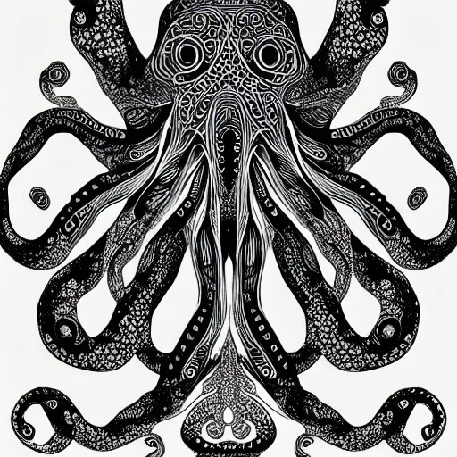 Prompt: cyborg octopus symmetrical colour ink painting, coloured!!, digital art, minimal geometric, vector art