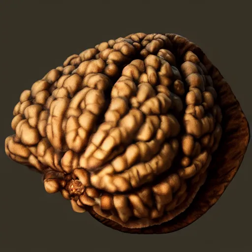 Prompt: a walnut bursting out of its shell, action shot, digital art, trending on artstation, intricate