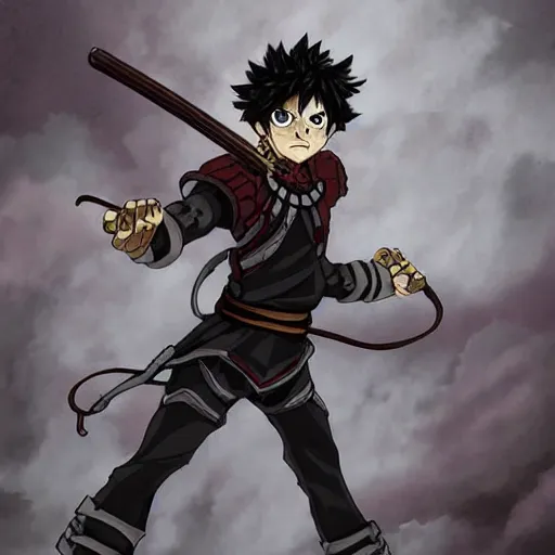 Image similar to deku wielding blackwhip, anime, fantasy art