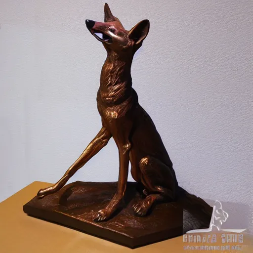 Prompt: bronze statue of red maned wolf