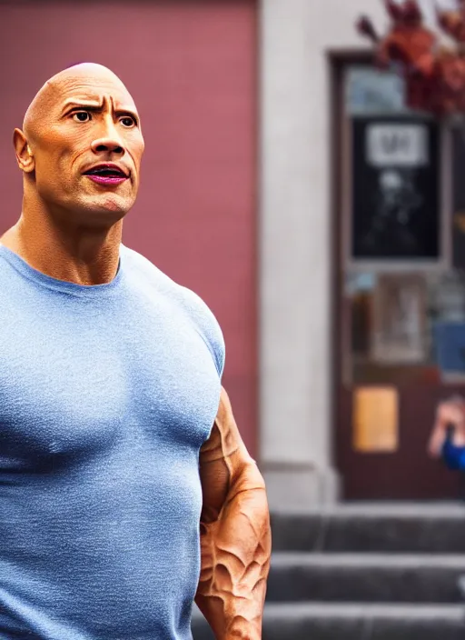 Prompt: dwayne the rock johnson is mrs doubtfire, movie frame still, leica sl 2 5 0 mm, vivid color, high quality, high textured, real life