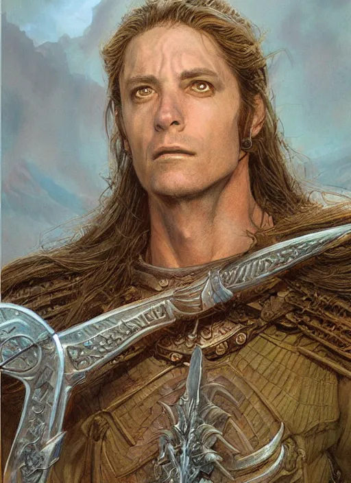 Prompt: a hyperrealistic and detailed paintbrush portrait of a male fantasy character, art by donato giancola and bayard wu and gustav moreau and wayne barlowe, dungeons and dragons, lotr ; rpg portrait