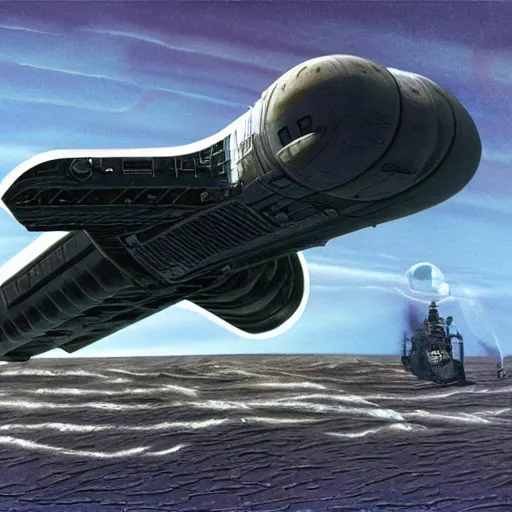 Prompt: scout spaceship with 100-ton hull used for exploration survey and courier duties, tony roberts, jim burns, don davis