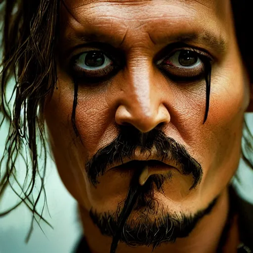 Image similar to portrait of johnny depp as the devil inpersonated, symmetrical, nikon 3 5 mm photography, ultrarealistic