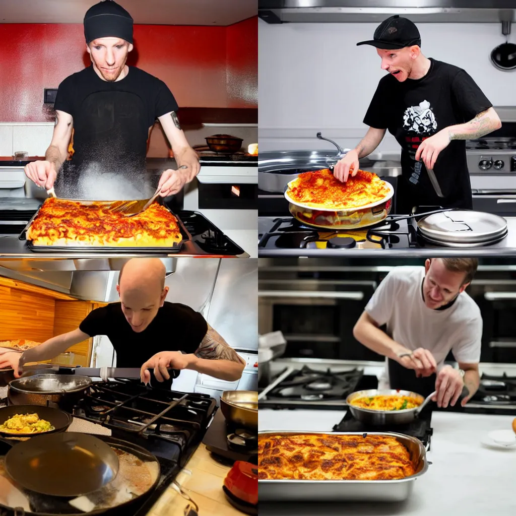 Prompt: deadmau5 cooking a lasagna