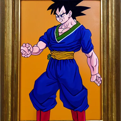 Image similar to oil painting of Goku posing as napoleon