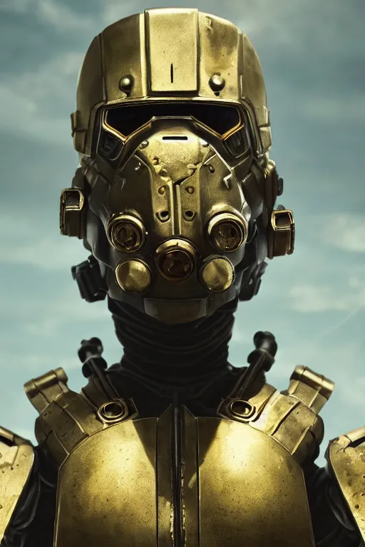 Image similar to unknown Fallout 5 character portrait, partially clothed in metal-plated ballistic armour, atmospheric lighting, painted, intricate, volumetric lighting, beautiful, golden hour, sharp focus, ultra detailed, by Leesha Hannigan, Ross Tran, Thierry Doizon, Kai Carpenter, Ignacio Fernández Ríos