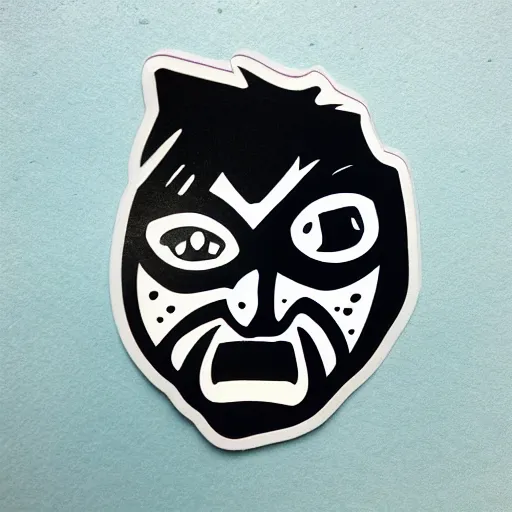 Image similar to die cut sticker, princess mononoke mask, splatter paint