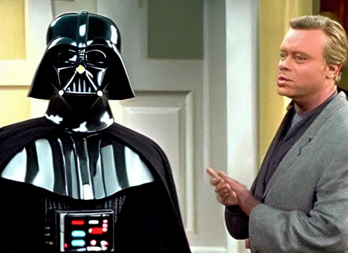 Prompt: a film still of darth vader in tv show friends, season 3 ( 1 9 9 7 )