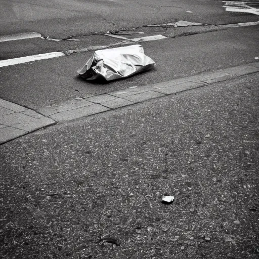 Image similar to beautiful photograph of trash in the street, minimalism, high resolution, 4 k, realist, photograph