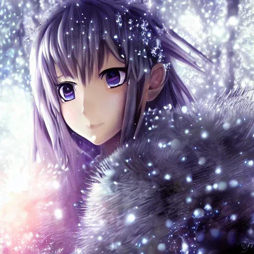 Prompt: portrait focus of knight beautiful 3D anime girl, silver Frozen ice armor wearing, dark forest background, snowing, bokeh, inspired by Masami Kurumada, digital painting, high contrast, unreal engine render, volumetric lighting, high détail